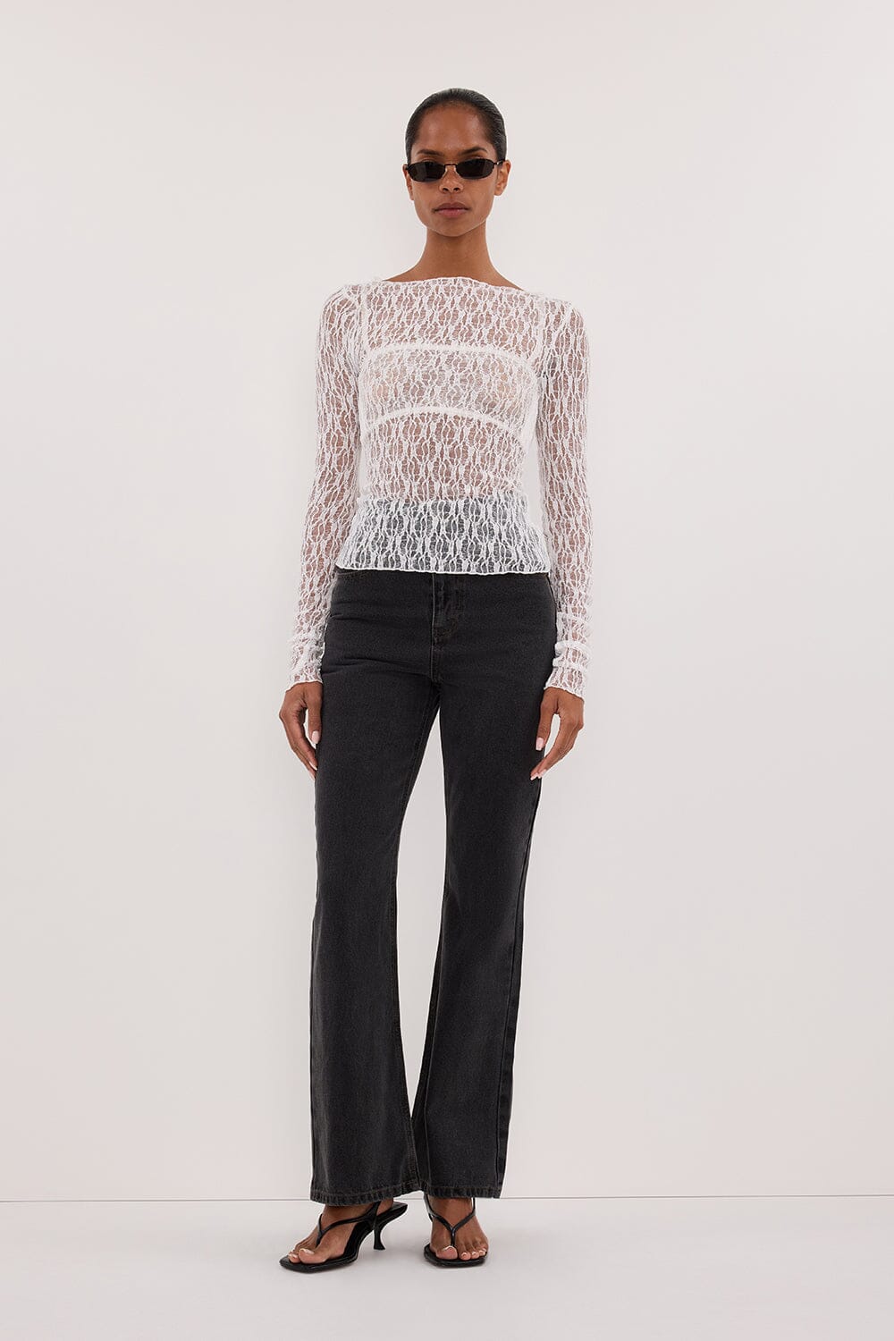 LIZZIE WHITE LACE LONG SLEEVE TOP Clothing DISSH Boutiques 