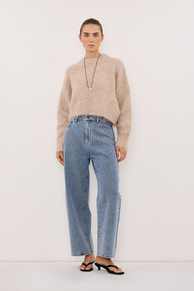 Stas wearing SALMA OAT TUCK SLEEVE JUMPER