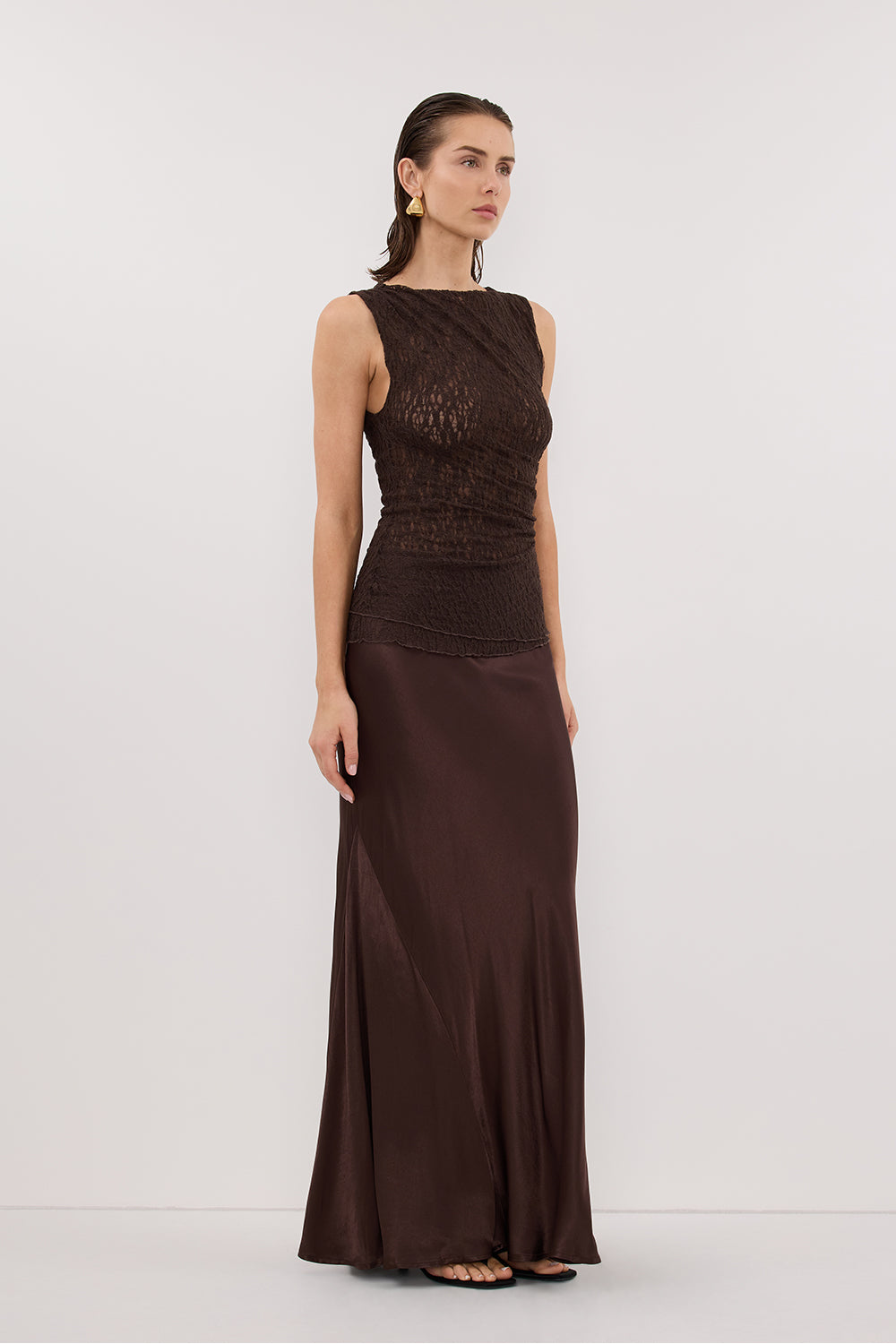 LIZZIE DARK CHOCOLATE SLEEVELESS LACE TOP Clothing DISSH Boutiques 