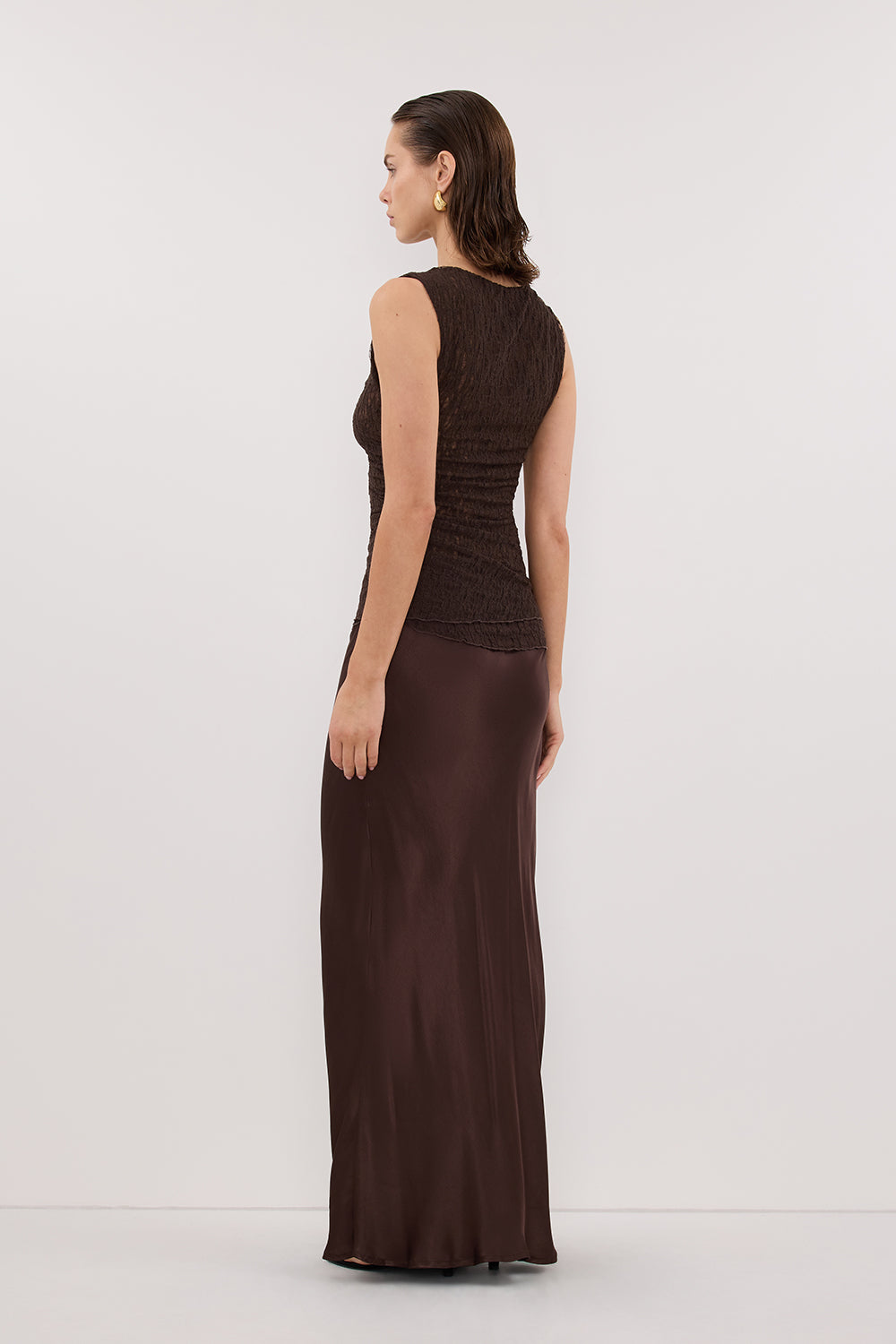 LIZZIE DARK CHOCOLATE SLEEVELESS LACE TOP Clothing DISSH Boutiques 