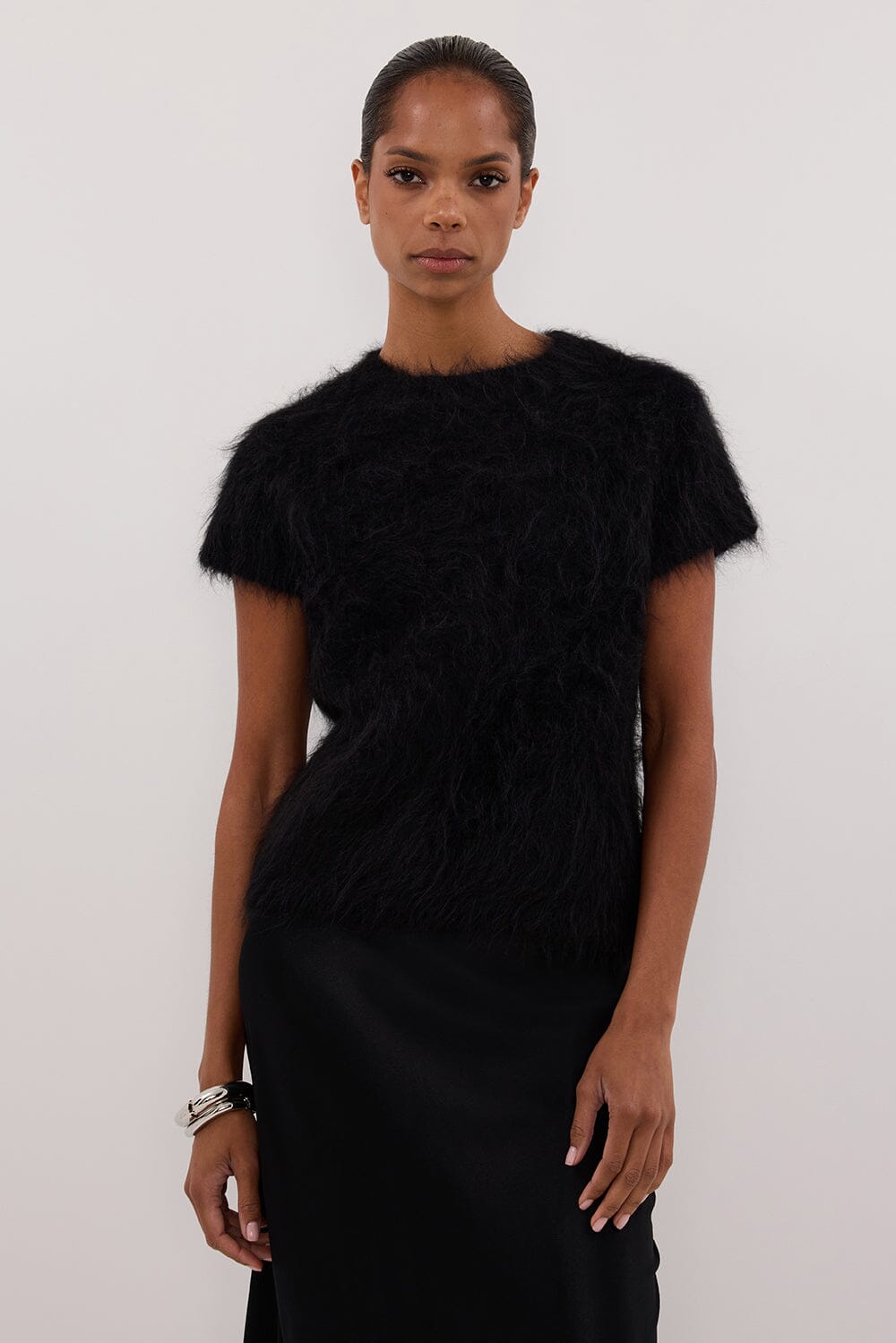 SALMA BLACK CAP SLEEVE KNIT TOP Clothing DISSH Boutiques 