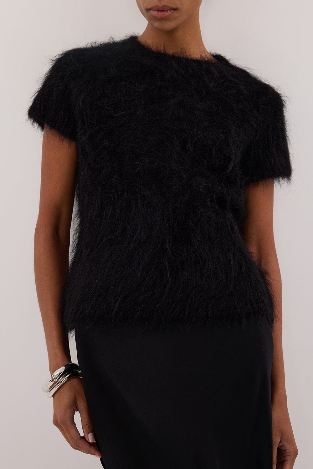 SALMA BLACK CAP SLEEVE KNIT TOP Clothing DISSH Boutiques 