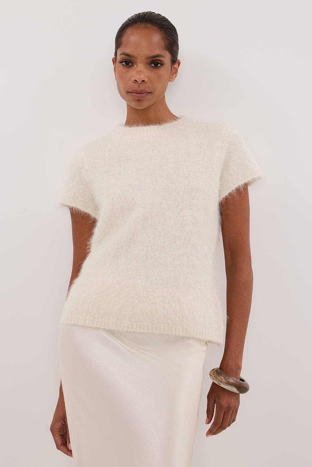 SALMA IVORY CAP SLEEVE KNIT TOP Clothing DISSH Boutiques 