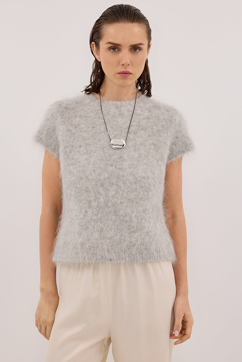 SALMA SILVER CAP SLEEVE KNIT TOP Clothing DISSH Boutiques 