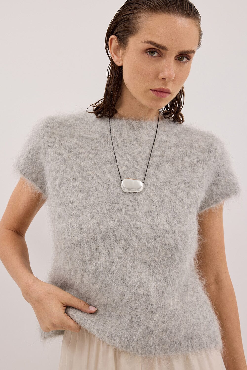 SALMA SILVER CAP SLEEVE KNIT TOP Clothing DISSH Boutiques 