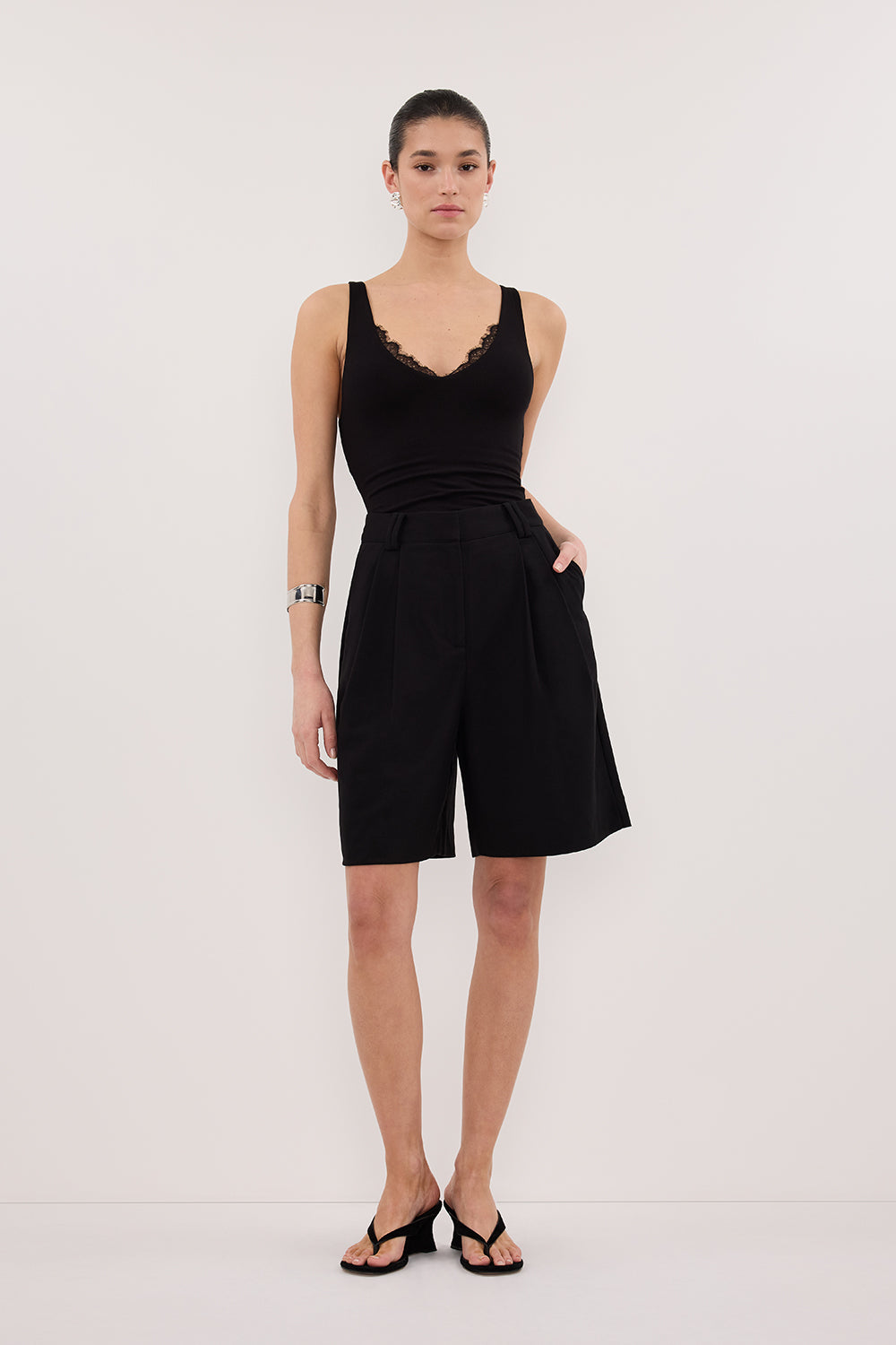 REBECCA BLACK LACE TRIM KNIT TANK Clothing DISSH Boutiques XS BLACK 