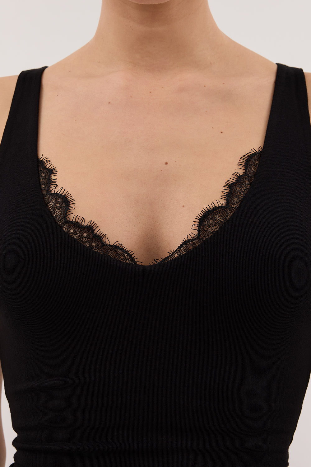 REBECCA BLACK LACE TRIM KNIT TANK Clothing DISSH Boutiques 