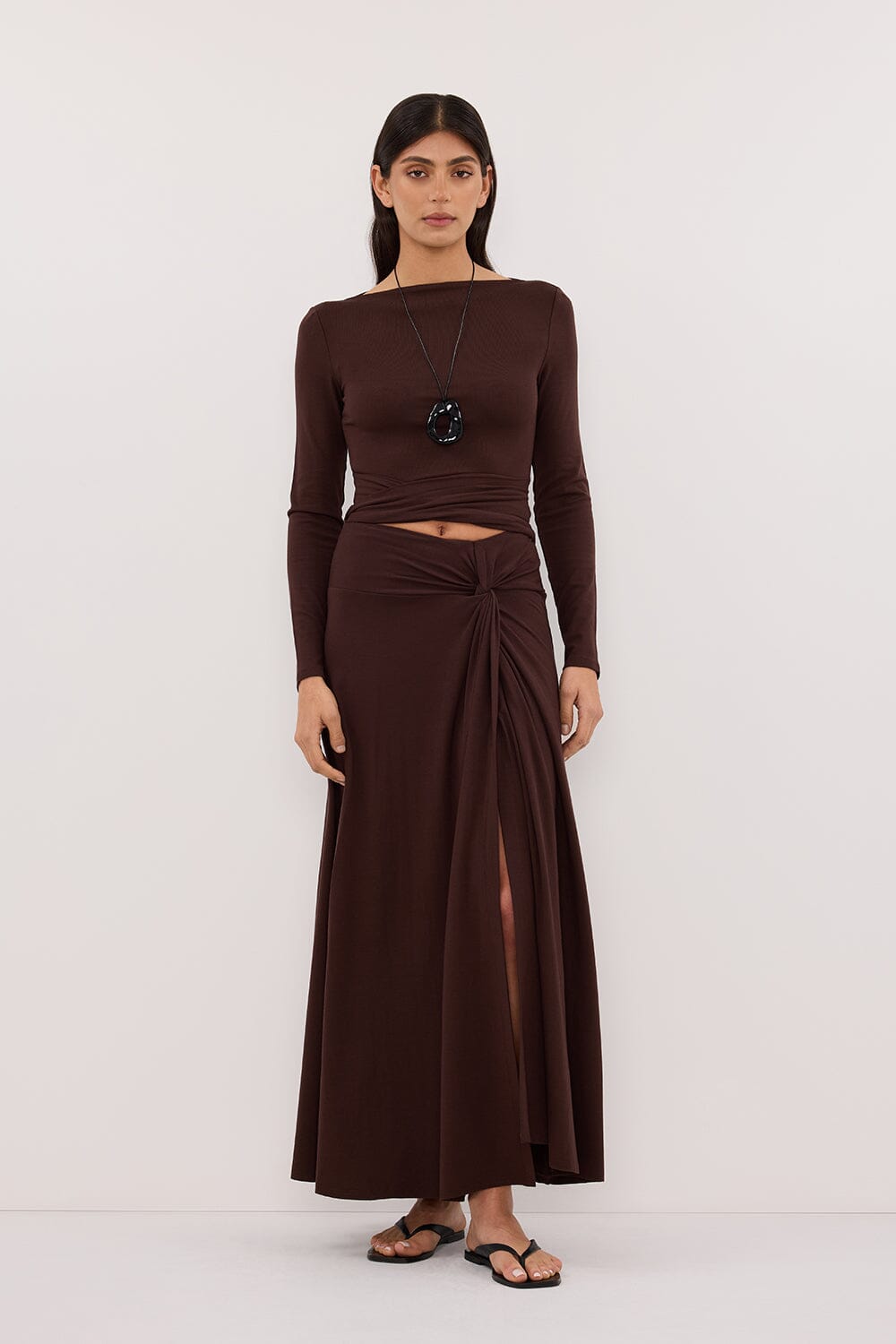 HADLEY CHOC LONG SLEEVE TWIST TOP Clothing DISSH Boutiques 