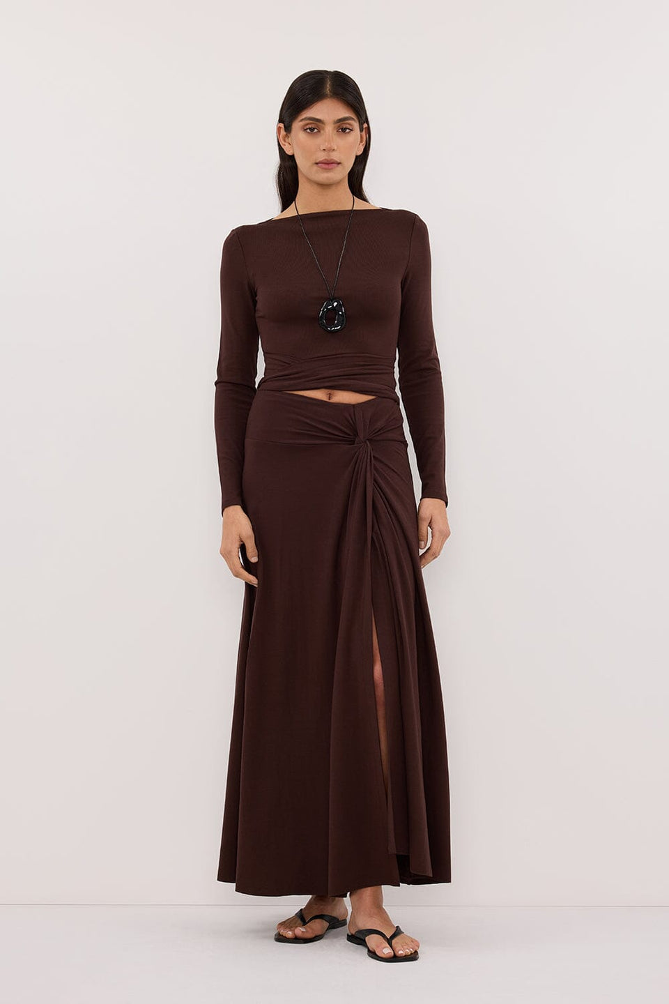 HADLEY CHOC LONG SLEEVE TWIST TOP Clothing DISSH Boutiques 