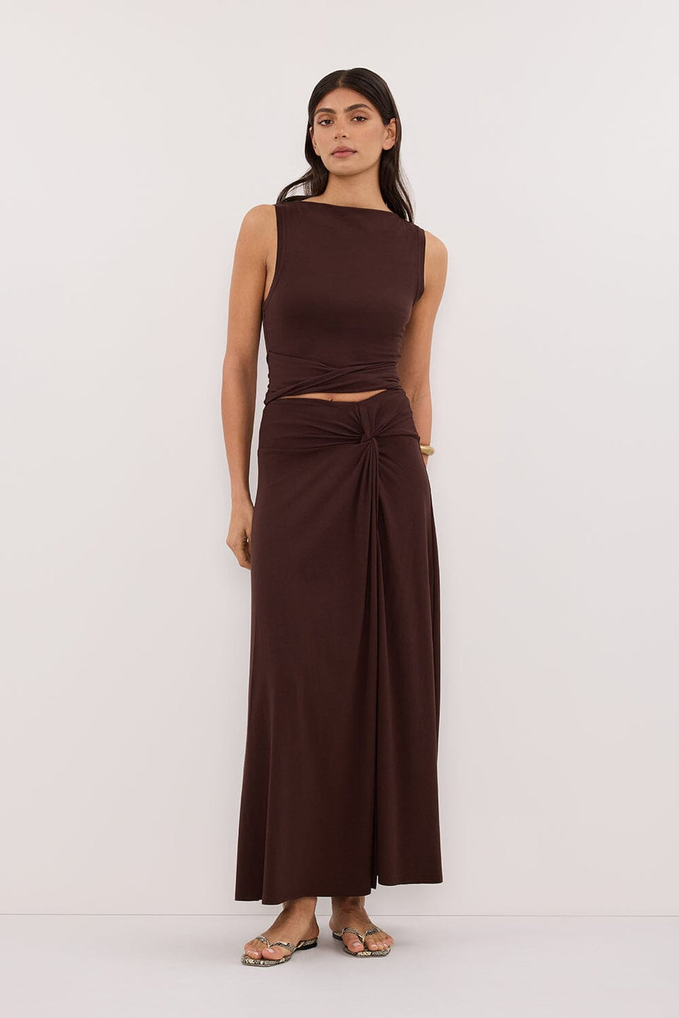 HADLEY CHOC SLEEVELESS TWIST TOP Clothing DISSH Boutiques 