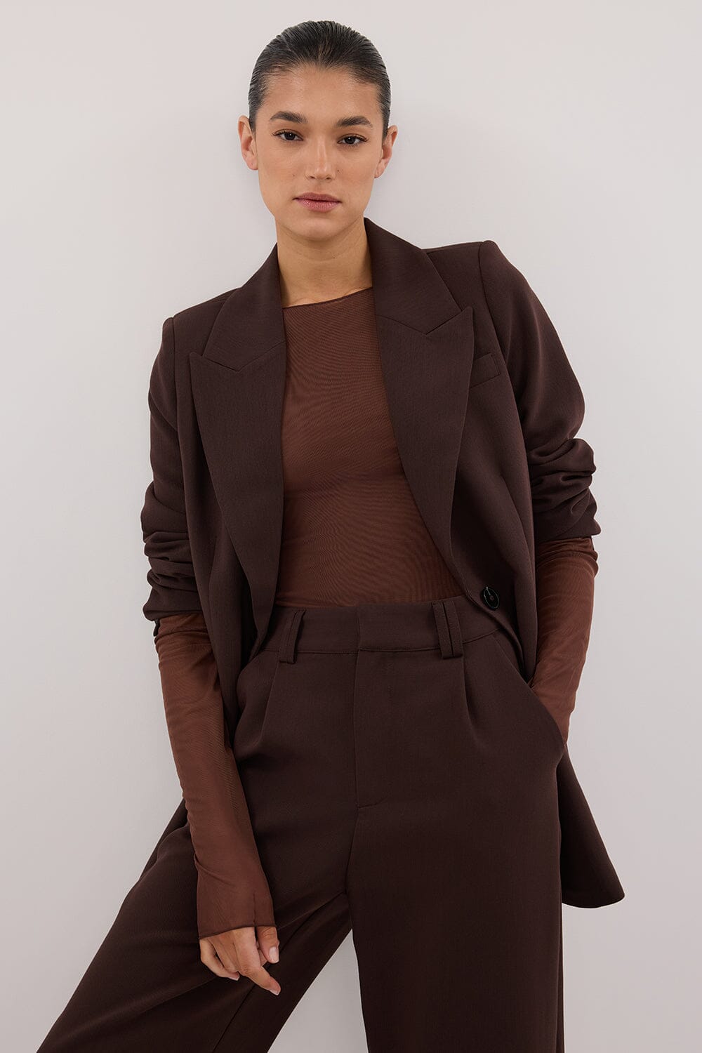 NYRA CHOC MESH LONG SLEEVE TOP Clothing DISSH Boutiques 