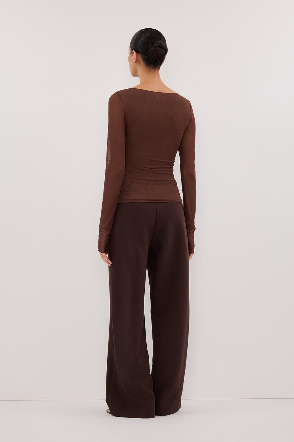 NYRA CHOC MESH LONG SLEEVE TOP Clothing DISSH Boutiques 