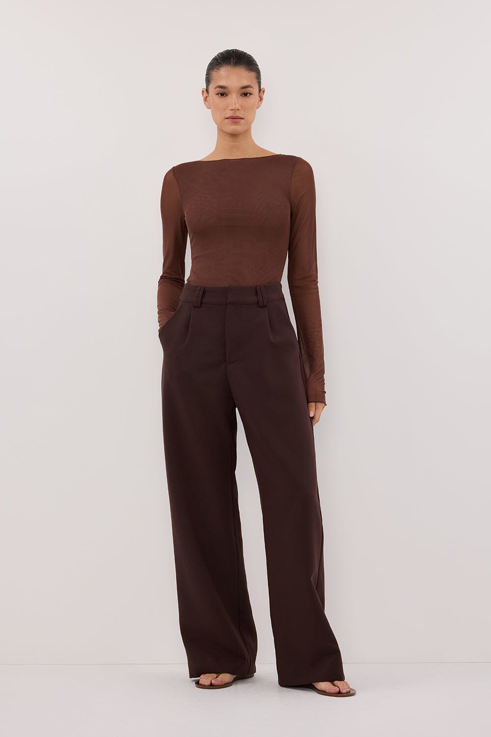 NYRA CHOC MESH LONG SLEEVE TOP Clothing DISSH Boutiques 
