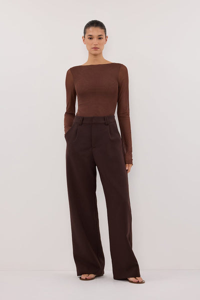 Aude wearing NYRA CHOC LONG SLEEVE MESH TOP