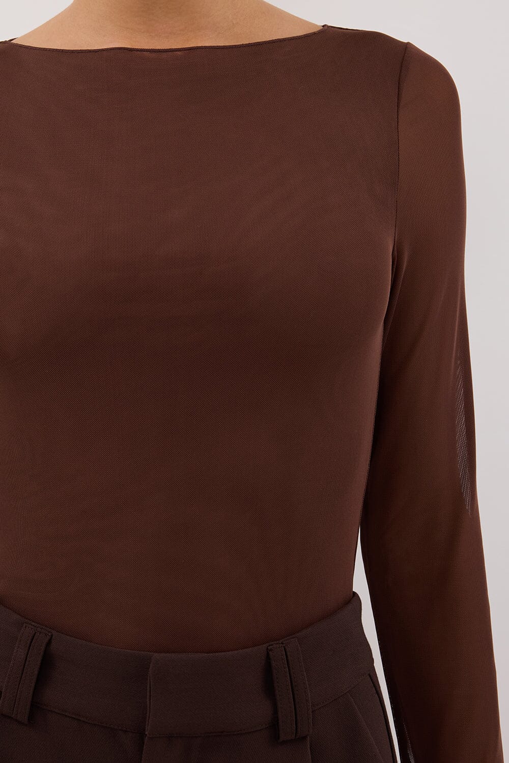 NYRA CHOC MESH LONG SLEEVE TOP Clothing DISSH Boutiques 