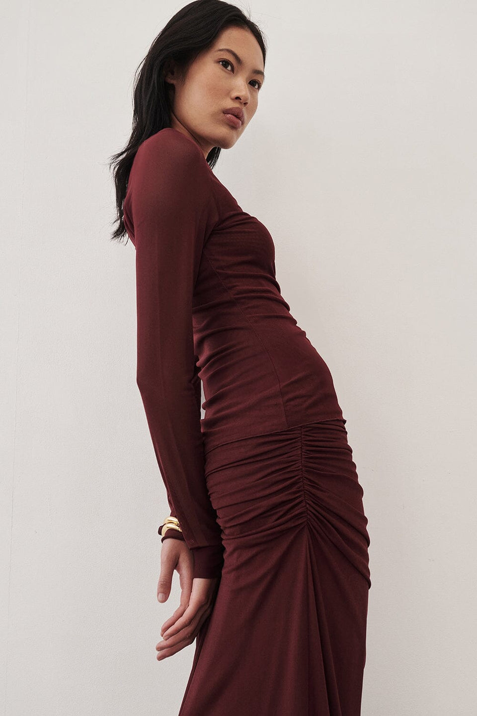 NYRA WINE LONG SLEEVE MESH TOP Clothing DISSH Boutiques 