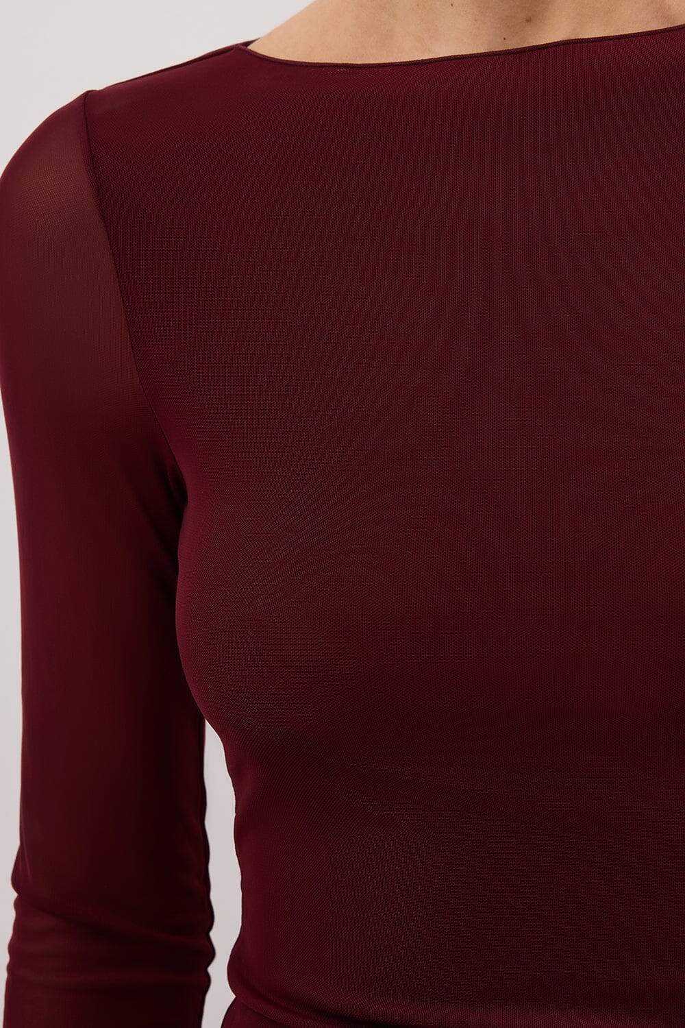 NYRA WINE LONG SLEEVE MESH TOP Clothing DISSH Boutiques 