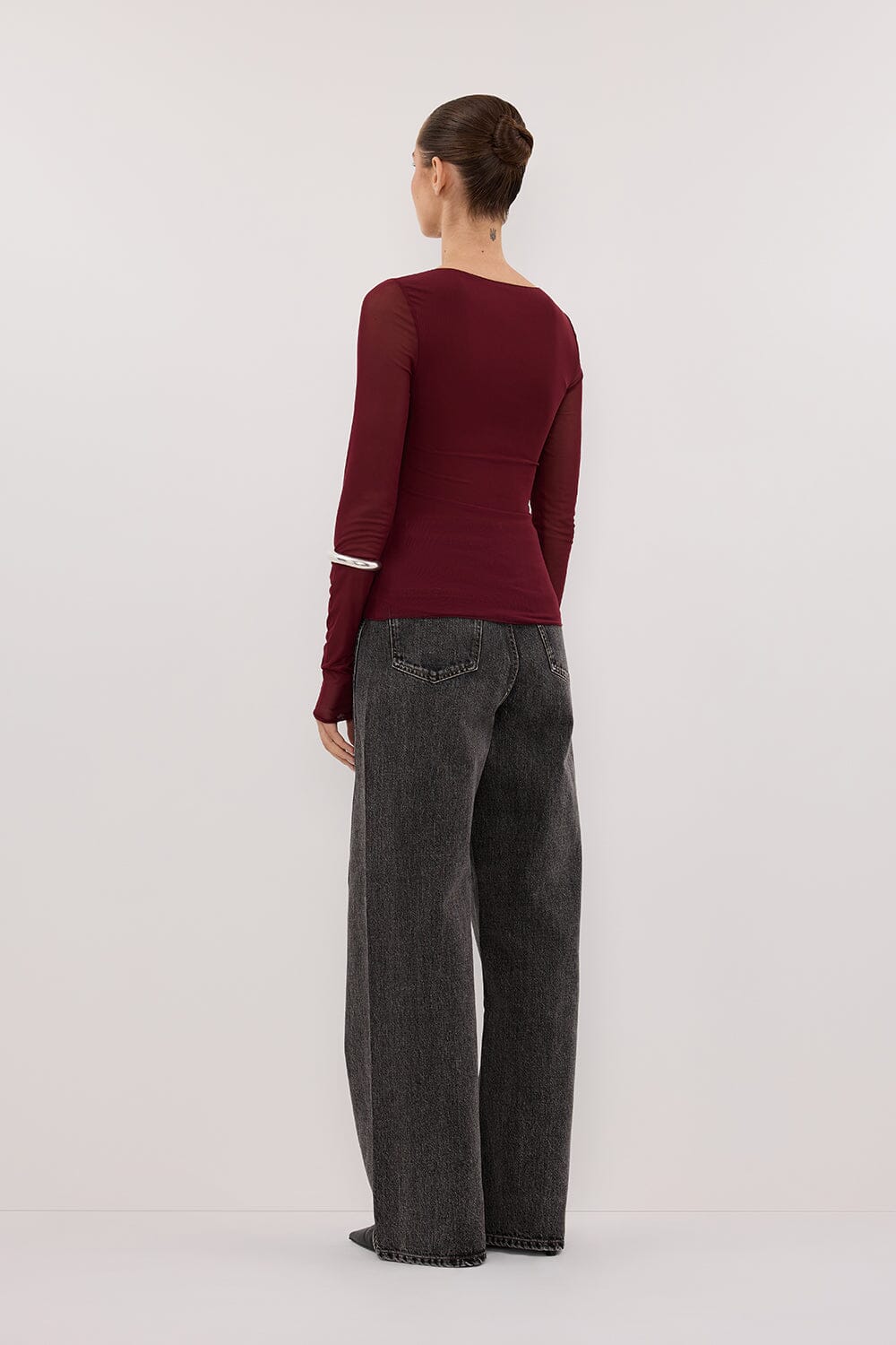 NYRA WINE LONG SLEEVE MESH TOP Clothing DISSH Boutiques 