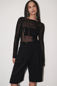 MAE BLACK MESH SPOT LONG SLEEVE TOP