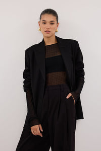 MAE BLACK MESH SPOT LONG SLEEVE TOP