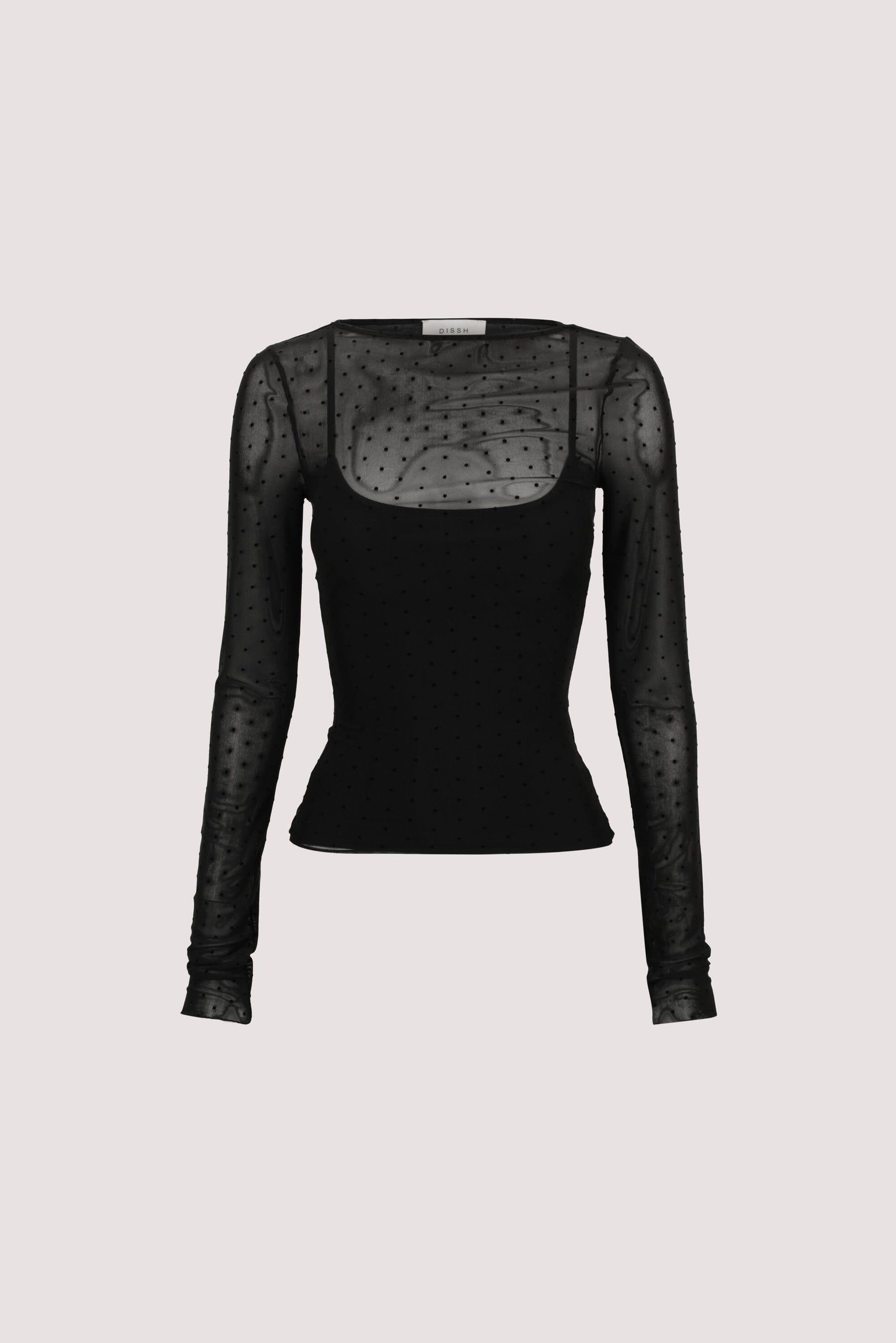 MAE BLACK MESH SPOT LONG SLEEVE TOP Clothing DISSH Boutiques 