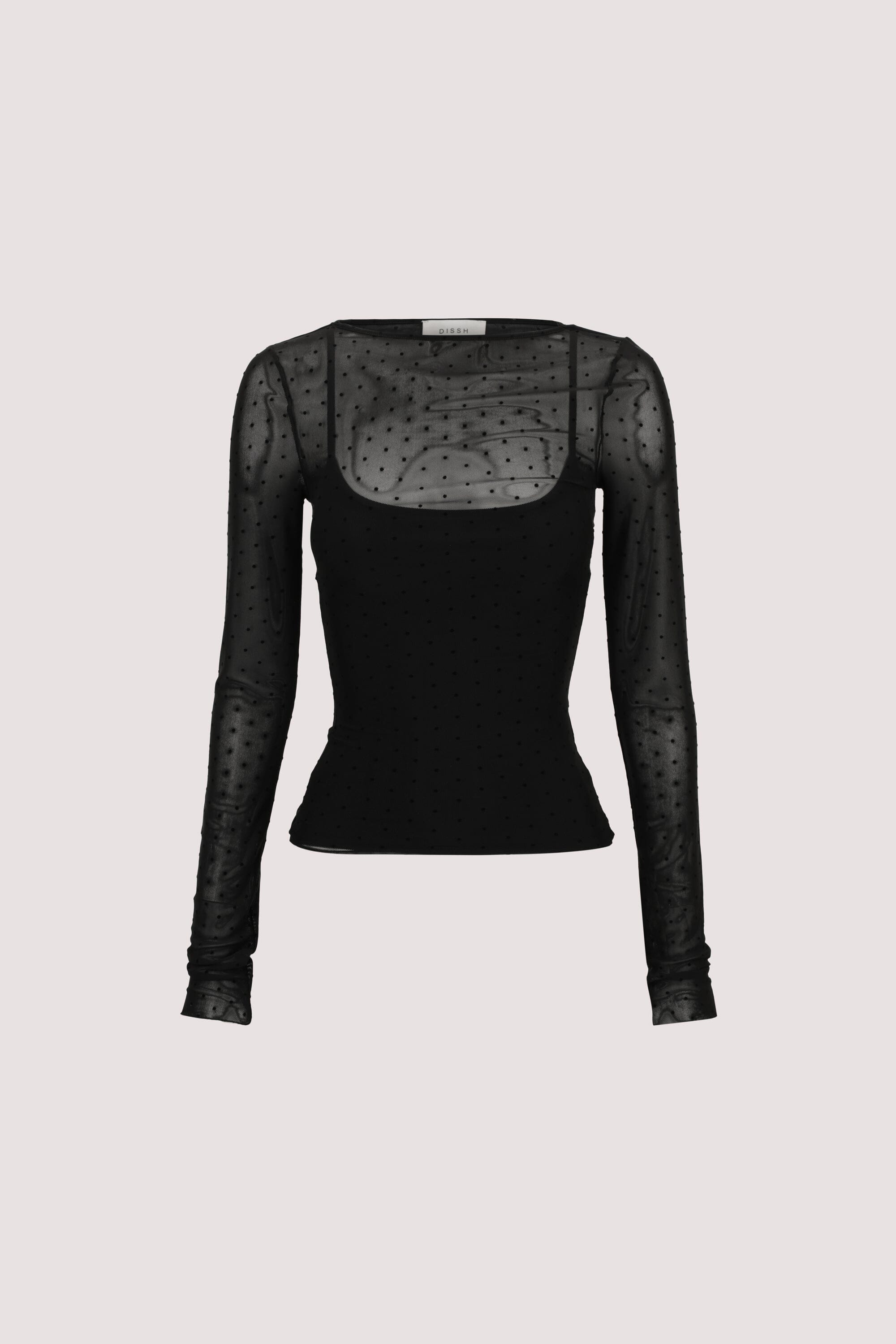 MAE BLACK MESH SPOT LONG SLEEVE TOP Clothing DISSH Boutiques 