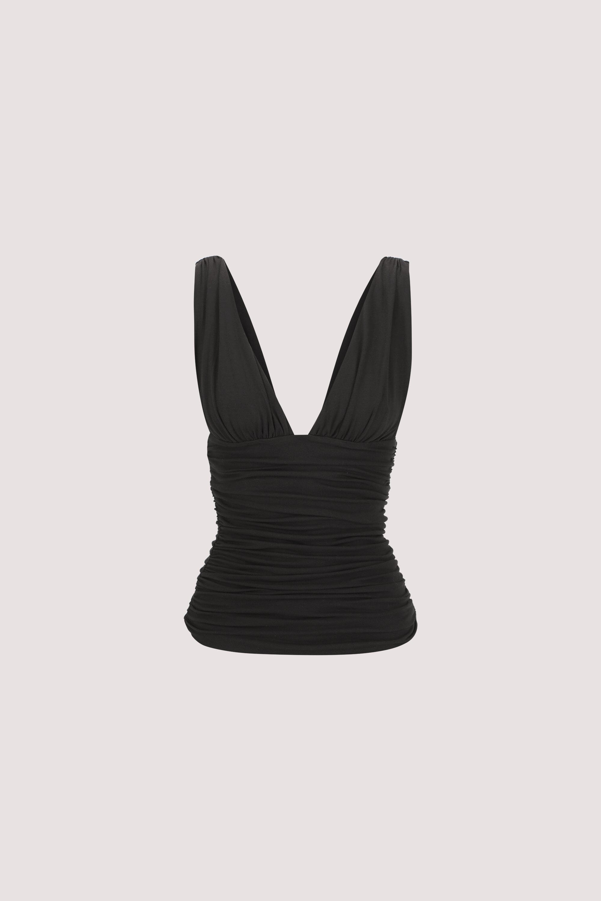 MAGNOLIA BLACK SLEEVELESS RUCHED TOP