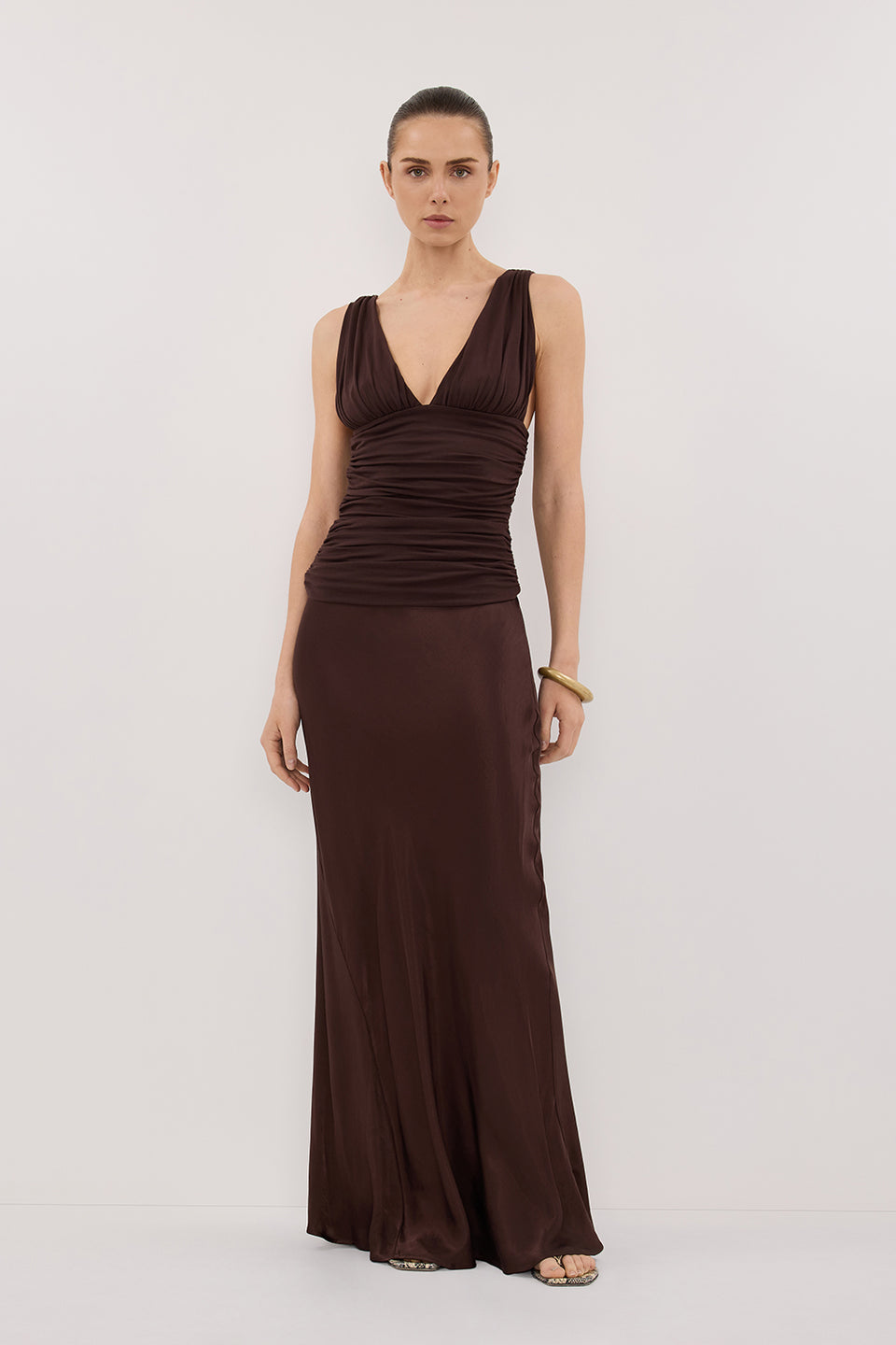 MAGNOLIA CHOC SLEEVELESS RUCHED TOP - PRE ORDER Clothing DISSH Boutiques XS CHOCOLATE 