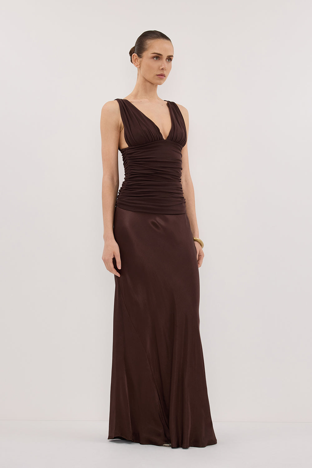 MAGNOLIA CHOC SLEEVELESS RUCHED TOP - PRE ORDER Clothing DISSH Boutiques 