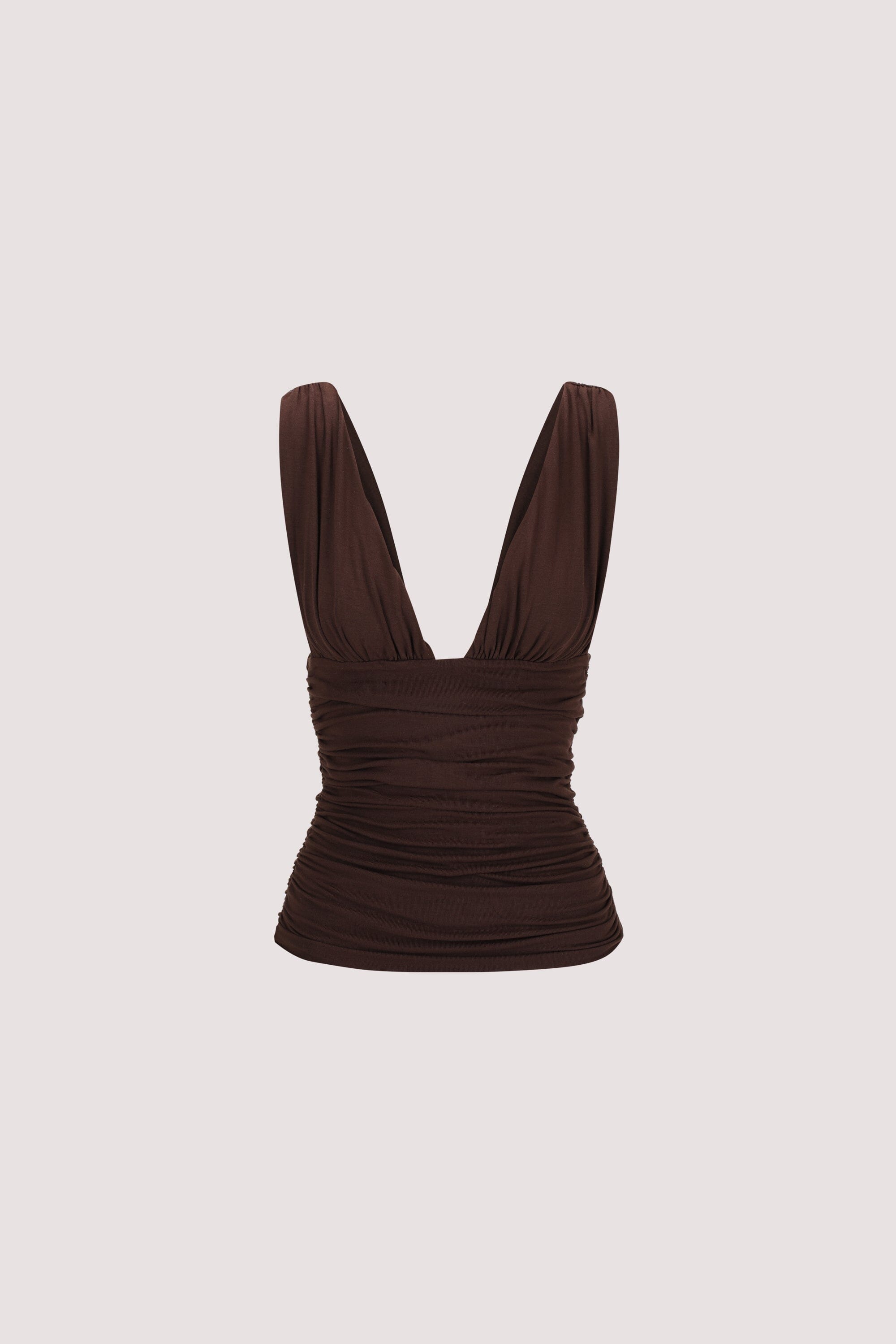 MAGNOLIA CHOC SLEEVELESS RUCHED TOP