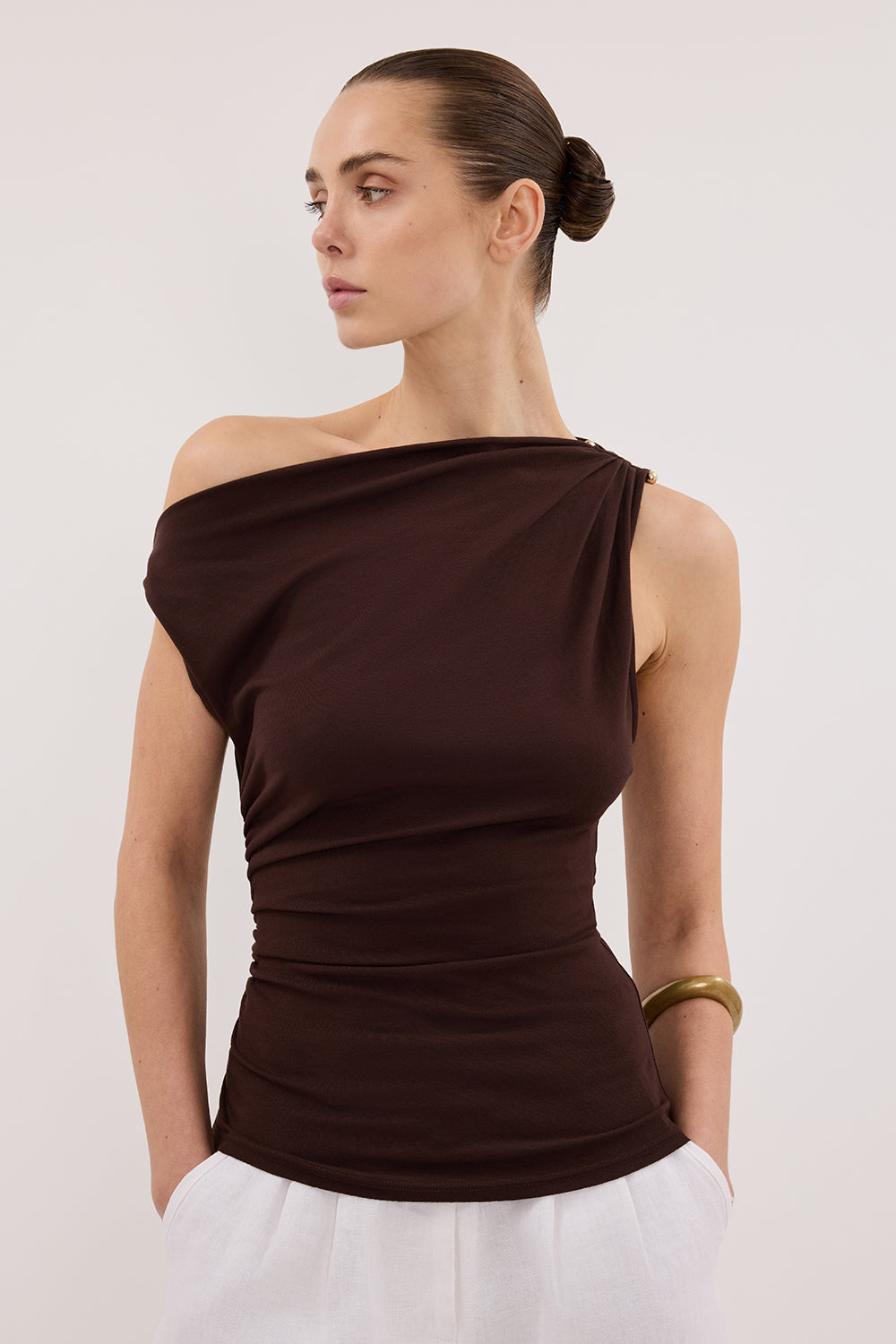 INEZ CHOC ASYM KNIT TOP Clothing DISSH Boutiques XS CHOCOLATE 