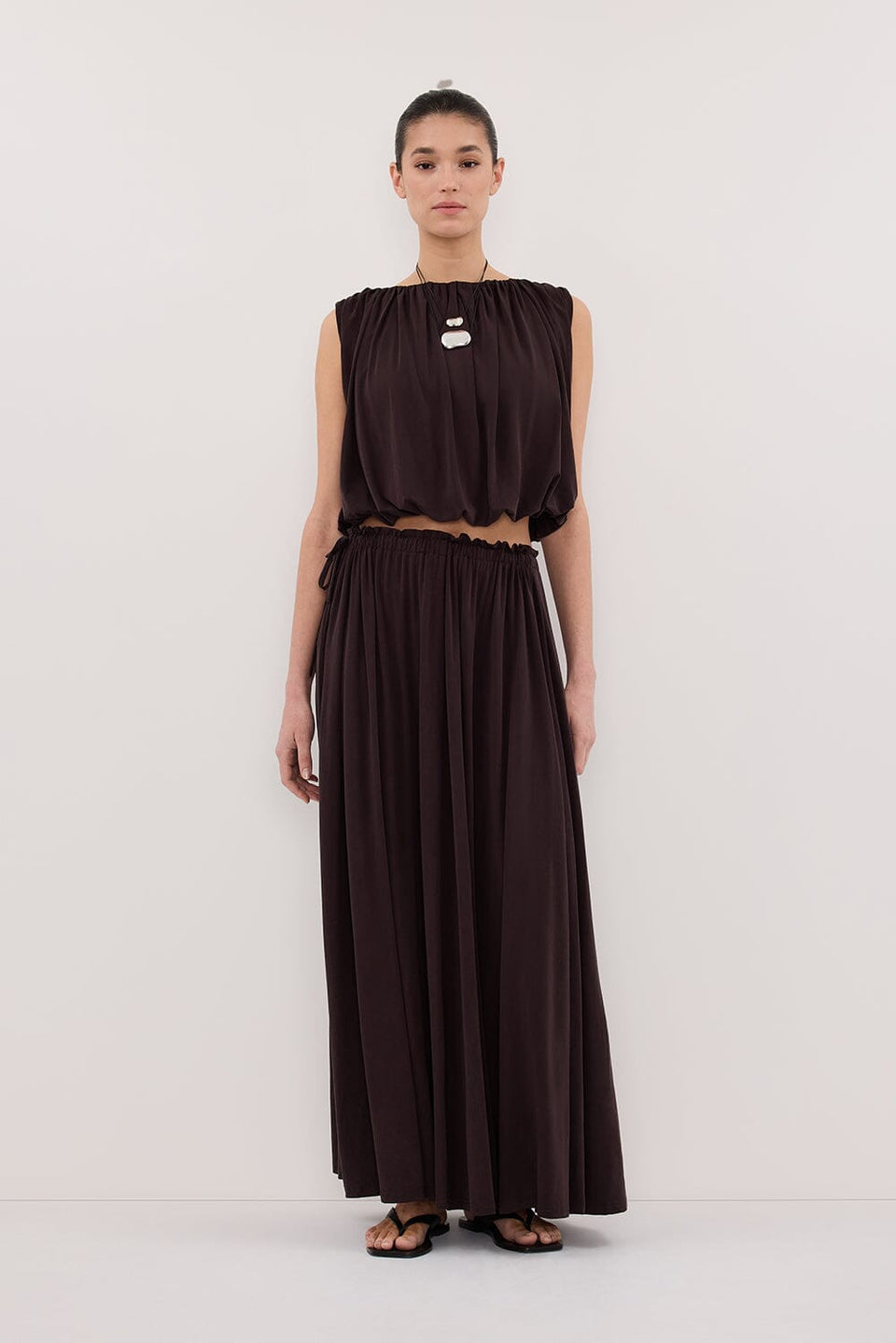 AVA BURNT CHOC SLEEVELESS MODAL BLEND TOP Clothing DISSH Boutiques 