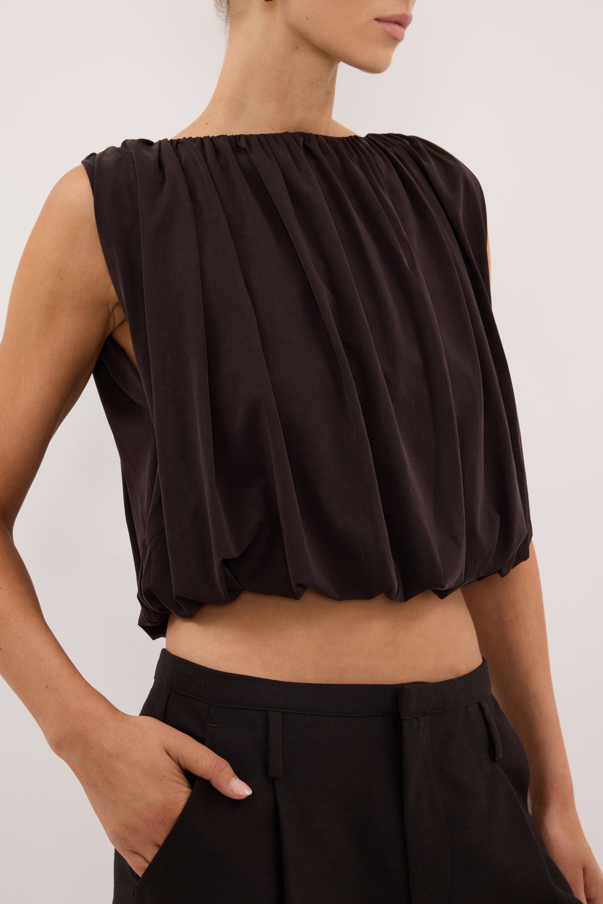 AVA BURNT CHOC SLEEVELESS MODAL BLEND TOP
