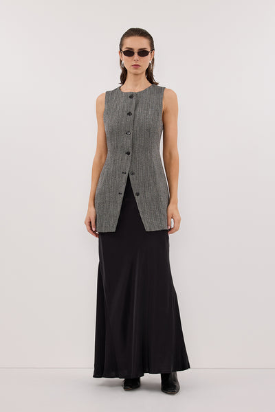 Stas wearing MANHATTAN CHARCOAL TWEED TUNIC VEST