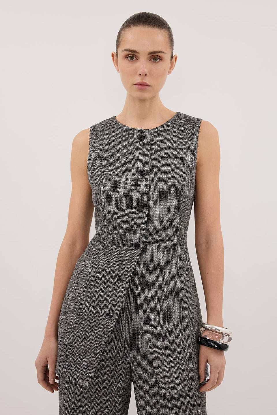 MANHATTAN CHARCOAL TWEED TUNIC VEST Clothing DISSH Boutiques 