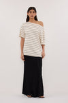 ESME OFF WHITE  STRIPE ASYM TEE