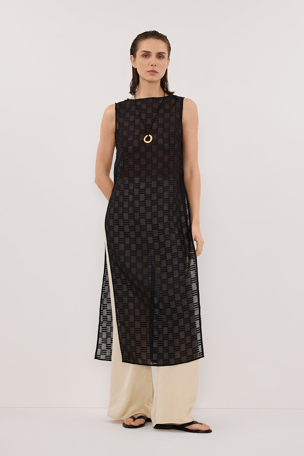 ELBA BLACK SHEER TUNIC TOP Clothing DISSH Boutiques 6 BLACK 
