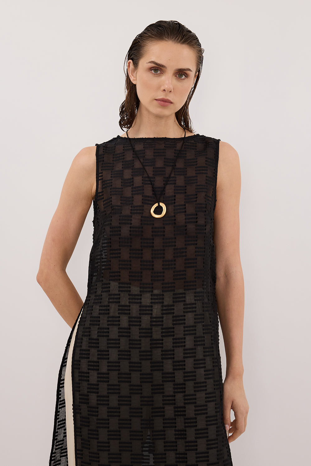 ELBA BLACK SHEER TUNIC TOP Clothing DISSH Boutiques 
