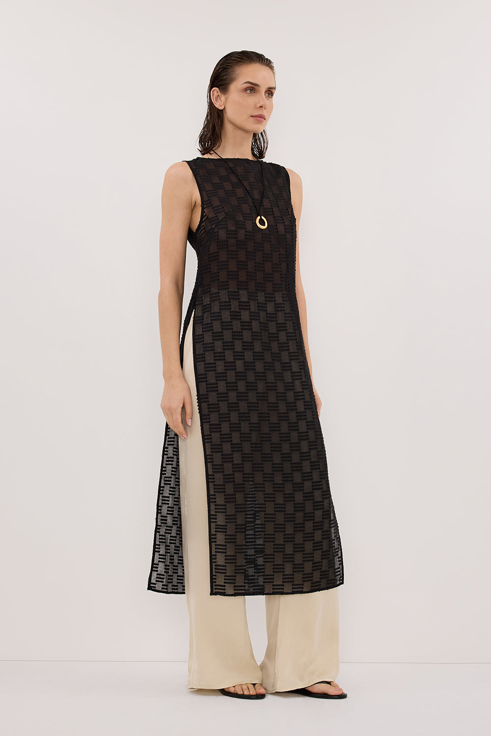 ELBA BLACK SHEER TUNIC TOP Clothing DISSH Boutiques 