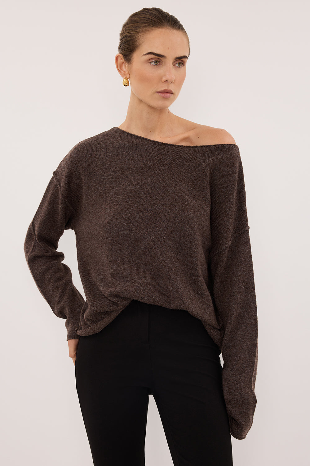 TESS CHOC MARLE BOATNECK KNIT JUMPER