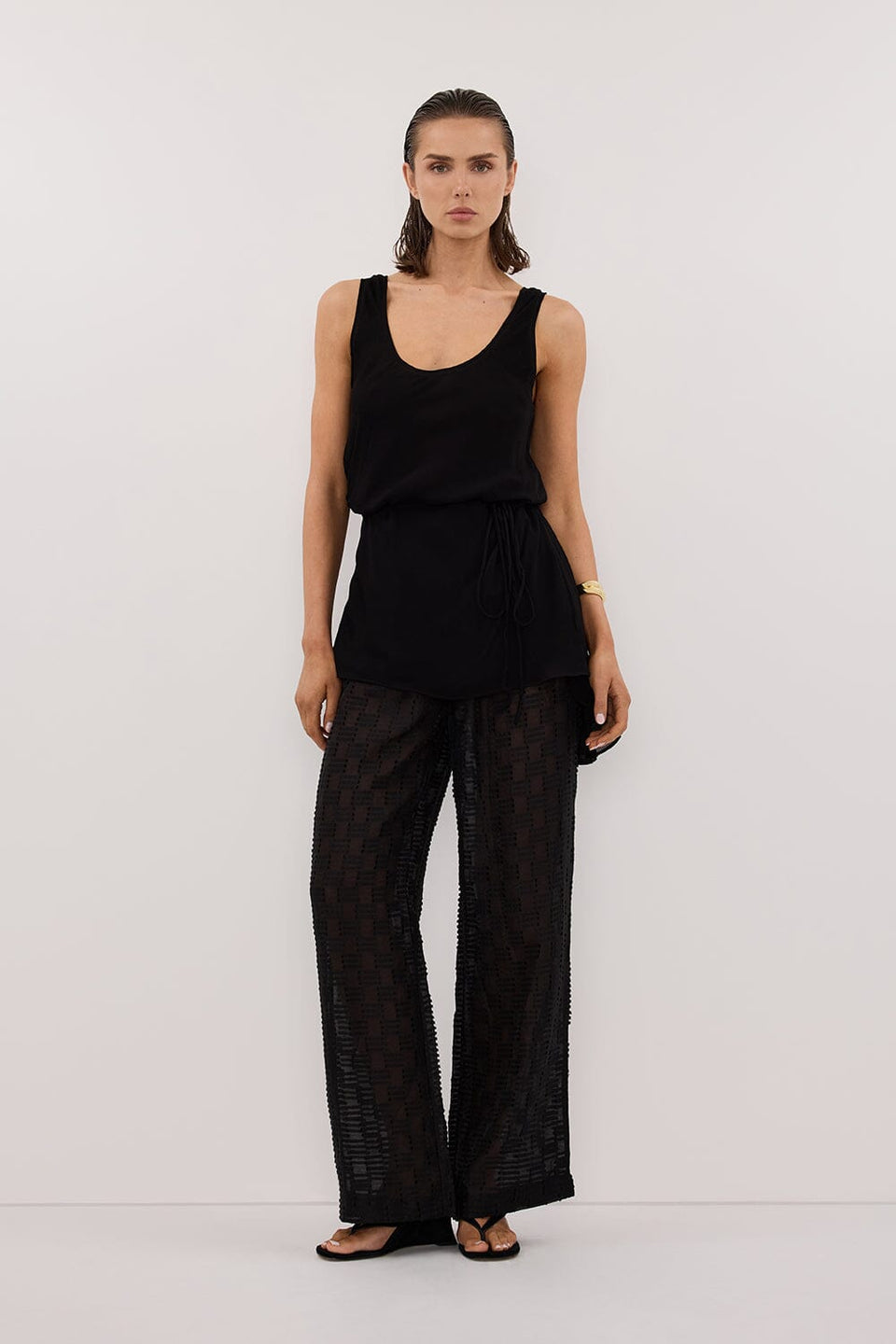 ELBA BLACK SHEER CHECK PANTS Clothing DISSH Boutiques 