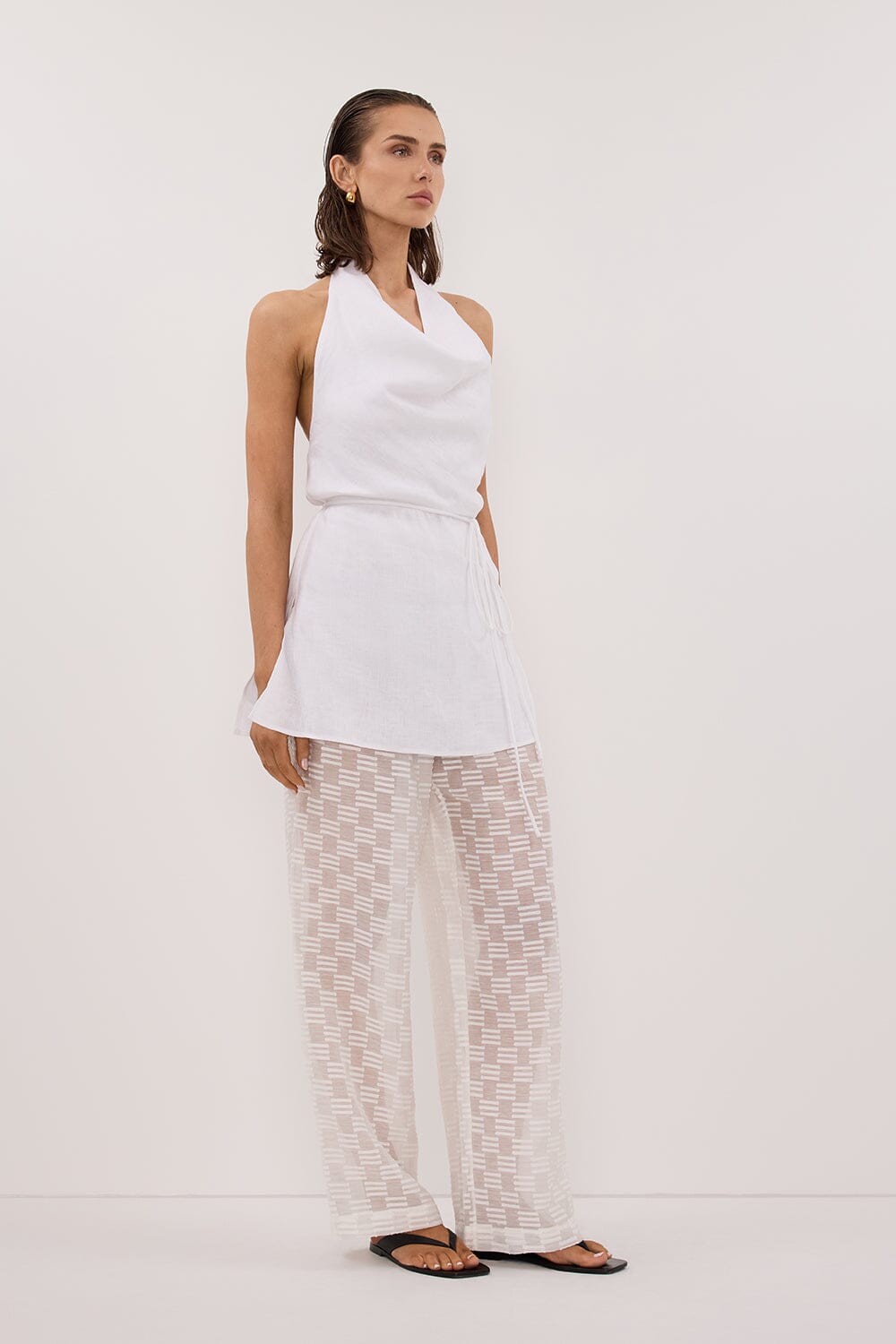 ELBA WHITE SHEER CHECK PANT Clothing DISSH Boutiques 
