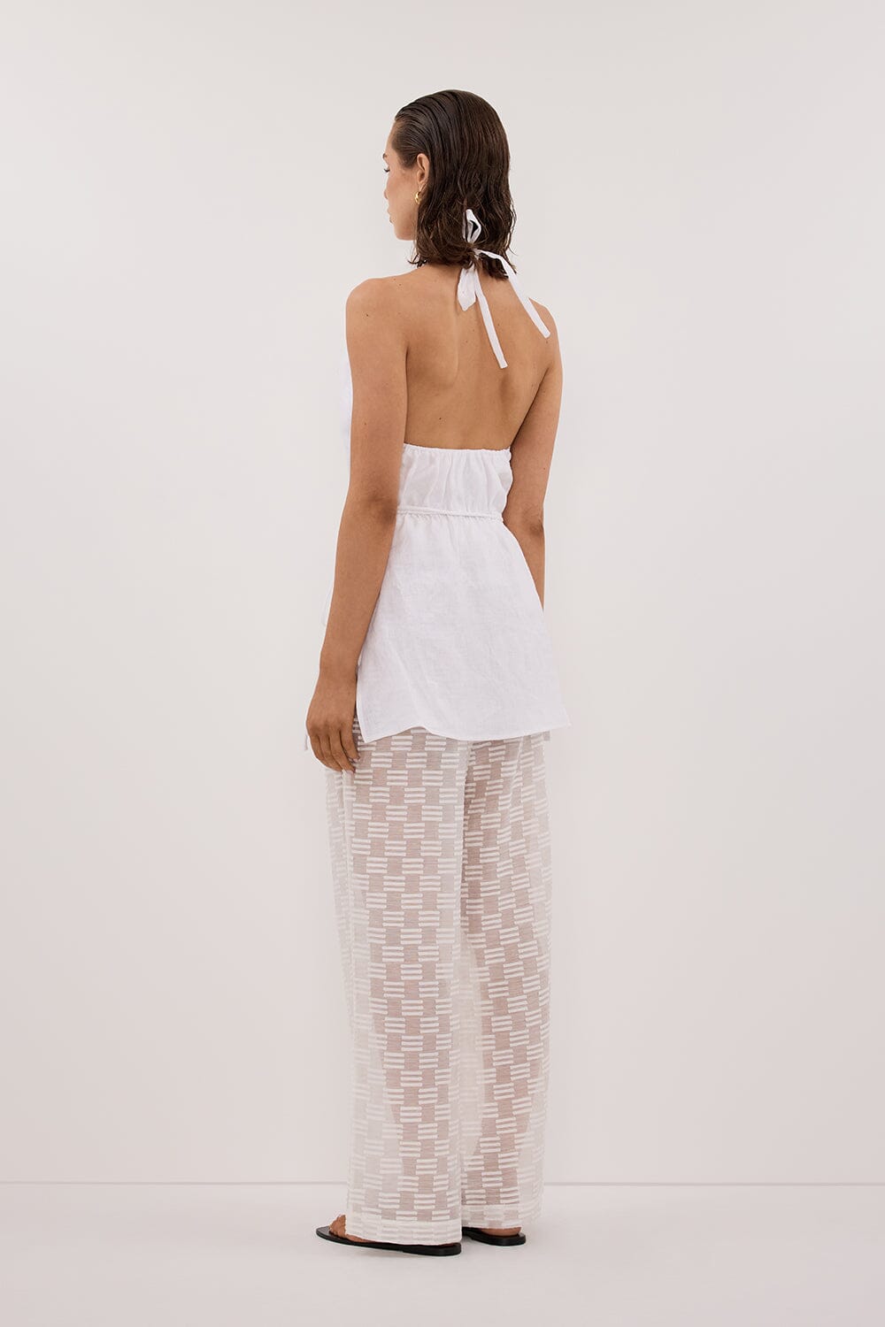 ELBA WHITE SHEER CHECK PANT Clothing DISSH Boutiques 
