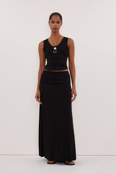Kristen wearing JULIE BLACK MODAL BLEND SLEEVELESS TANK