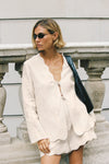 LELA SANDSTONE LONG SLEEVE LINEN TOP