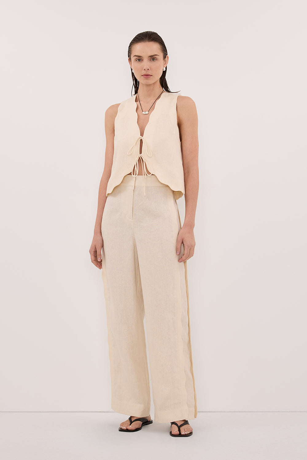 LELA SANDSTONE SLEEVELESS LINEN VEST TOP - PRE ORDER Clothing DISSH Boutiques 4 SANDSTONE 