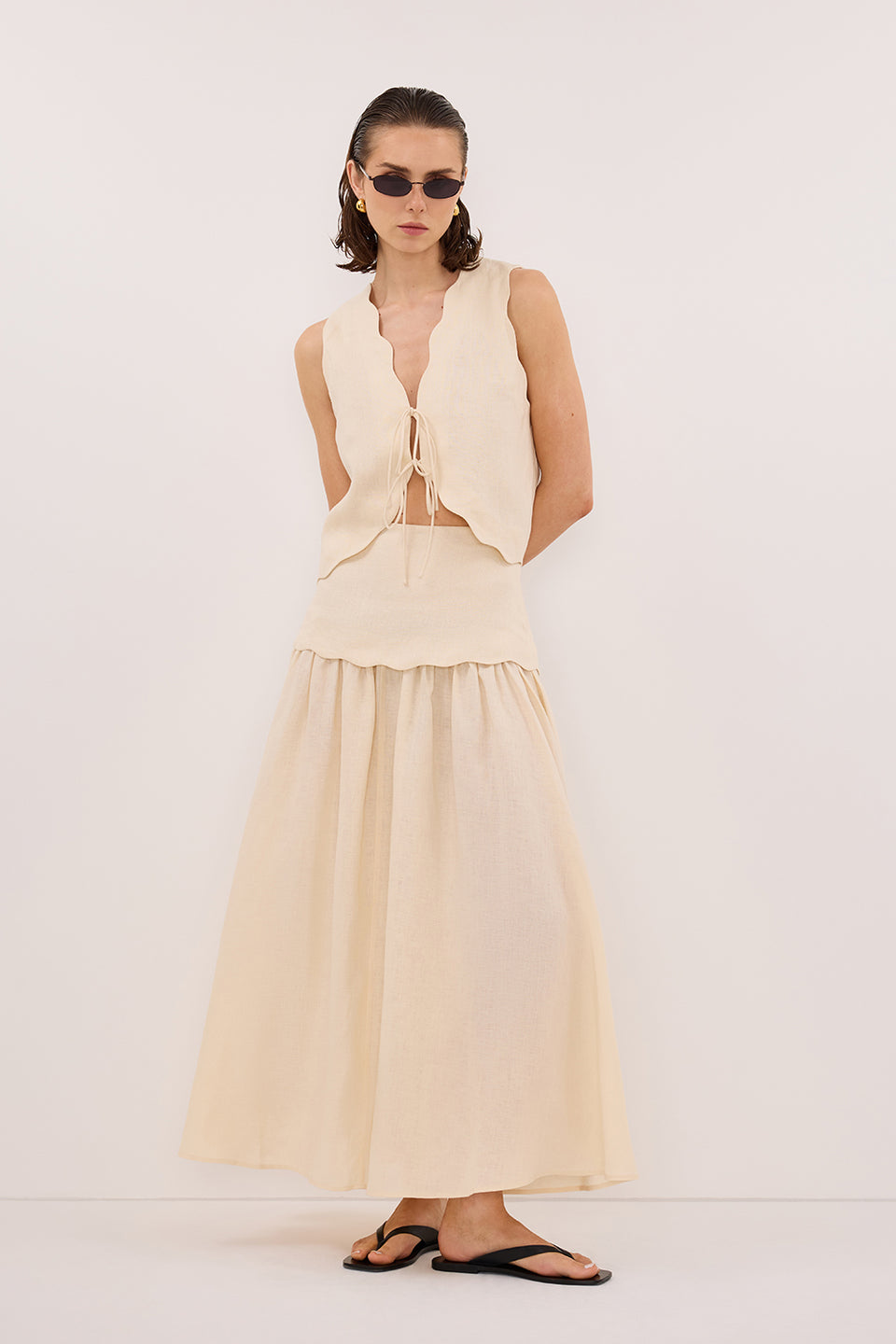 LELA SANDSTONE SLEEVELESS LINEN VEST TOP - PRE ORDER Clothing DISSH Boutiques 4 SANDSTONE 