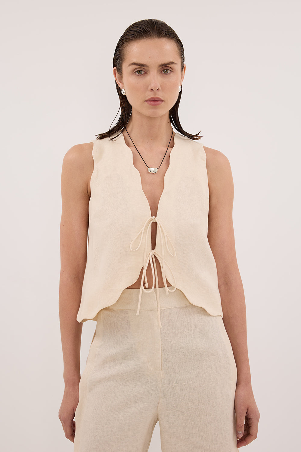LELA SANDSTONE SLEEVELESS LINEN VEST TOP - PRE ORDER Clothing DISSH Boutiques 