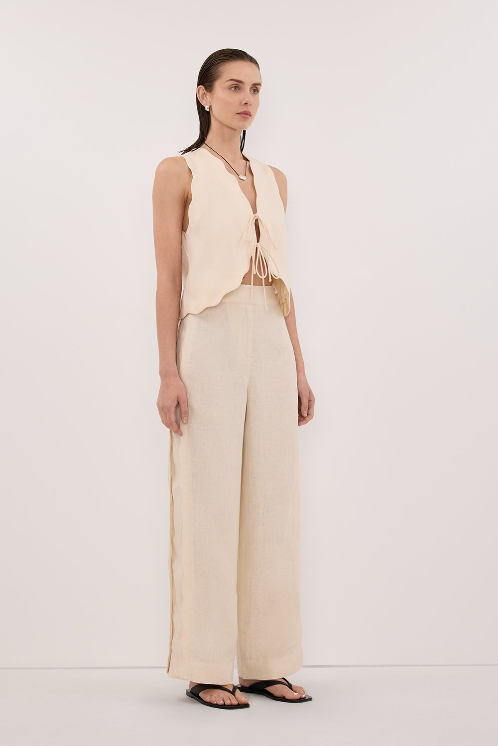 LELA SANDSTONE SLEEVELESS LINEN VEST TOP - PRE ORDER Clothing DISSH Boutiques 