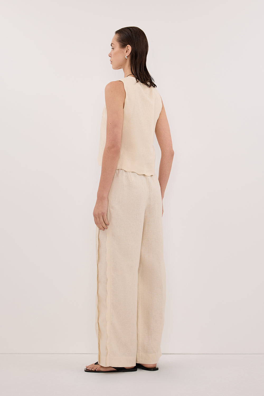 LELA SANDSTONE SLEEVELESS LINEN VEST TOP - PRE ORDER Clothing DISSH Boutiques 